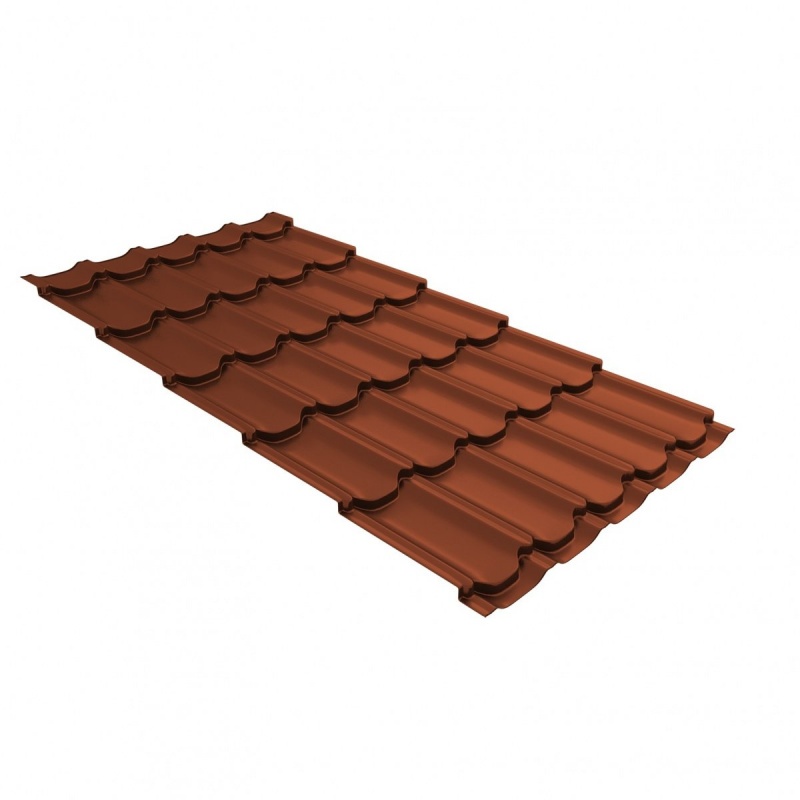 Металлочерепица квинта плюс 0,5 Satin RAL 8004 терракота
